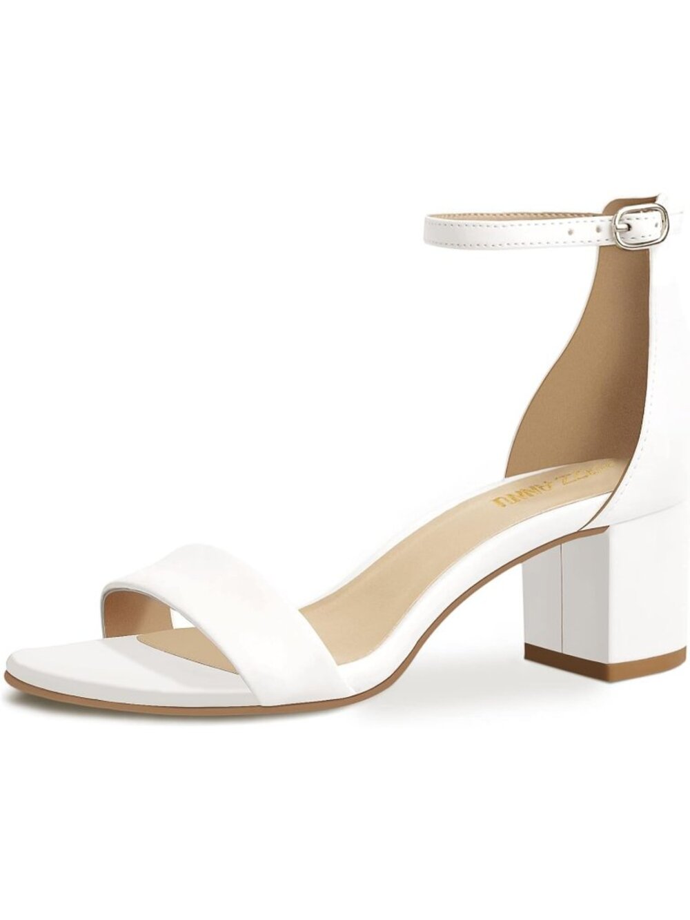 Women's White Low Block Chunky Heels Sandals Open Toe Ankle Strap Pumps Shoes